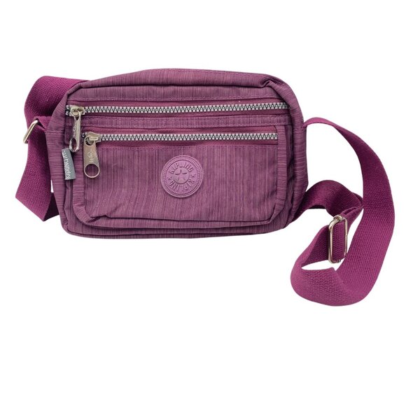Kipling purple crossbody purse bag nylon stripe small pockets adjustable - Picture 1 of 9